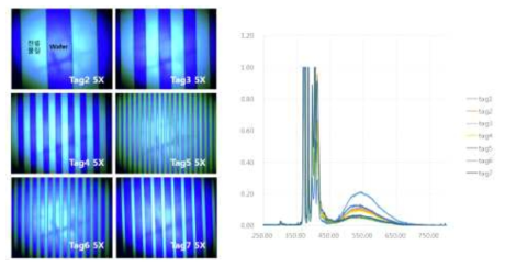(좌)다양한 line/space를 갖는 증착 샘플 이미징 (우)스펙트럼 결과