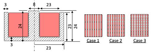 열해석에 사용된 트랜스듀서의 설계 사양 (외부 치수 및 case 별 Cu wire 형상 )