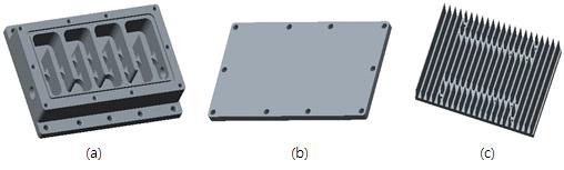 1차 시제품 도면. (a)오일 탱크, (b)오일 탱크 커버, (c)방열판