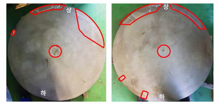 내부 결함 발생 예 - 표면 직하 크랙 및 중심 크랙