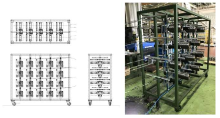 Creel부 전체 도면 및 완성된 Creel부 사진