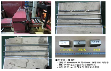 시험 인발재에 대한 분석 평가용 시편절단장면 및 시편사진