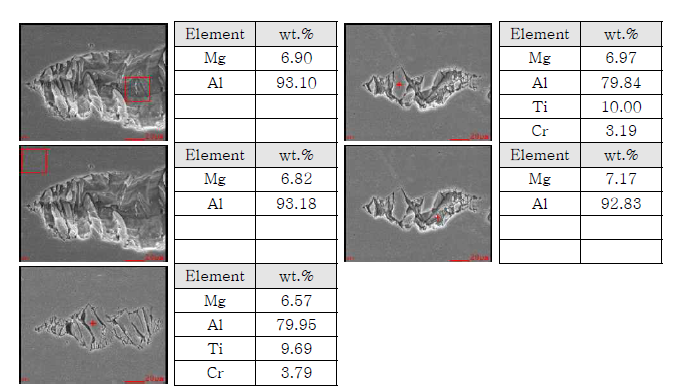 미세조직 내의 금속간화합물에 대한 SEM/EDS 결과