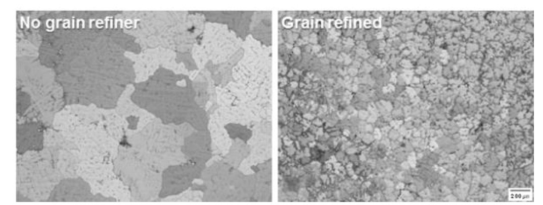 Al-Mg 합금에서 미세화제 첨가 유무에 따른 미세조직 관찰 결과
