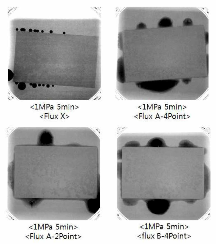 Flux 종류, 함량에 따른 TLP 접합후 X-ray 이미지