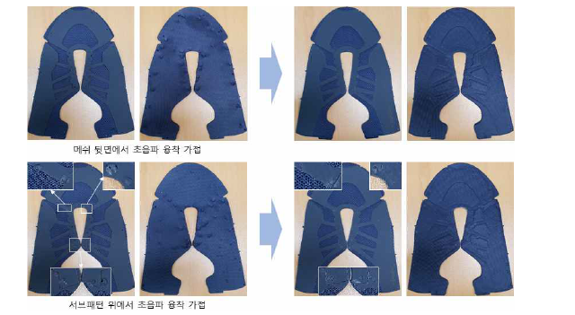 가접된 갑피를 핫프레스로 성형한 후 모습