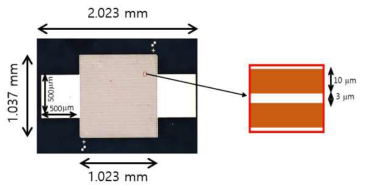 수평형 소자의 현미경사진 및 전극 부분 모습