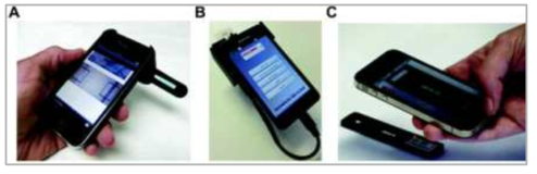 스마트폰 기반 페이퍼 테스트 리더기의 예 ((A) iPhone rapid