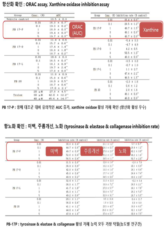 PB-17P, D, L & PB-20 유효성 평가 (항산화 & 항노화)