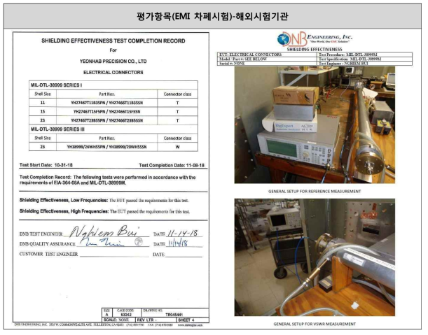 MIL-DTL-38999 Series Ⅰ, Ⅲ EMI 차폐 해외 시험