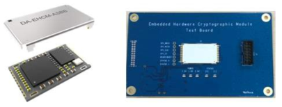 하드웨어 기반의 암호화 모듈(좌) 테스트 보드(우)