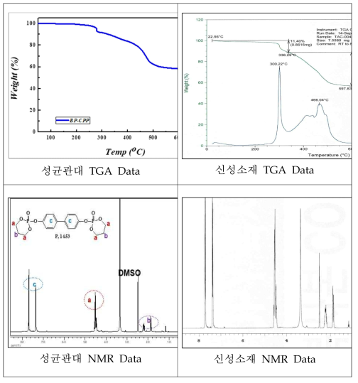 BP-CPP 난연제의 TGA 및 NMR 분석 결과