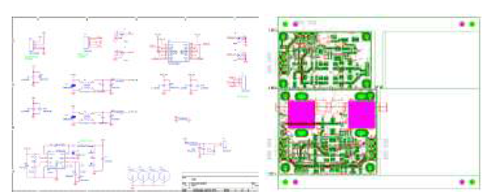 광음향 조직영상 시스템의 구동 보드 1차 설계 (좌: 회로도, 우: PCB 아트웍)