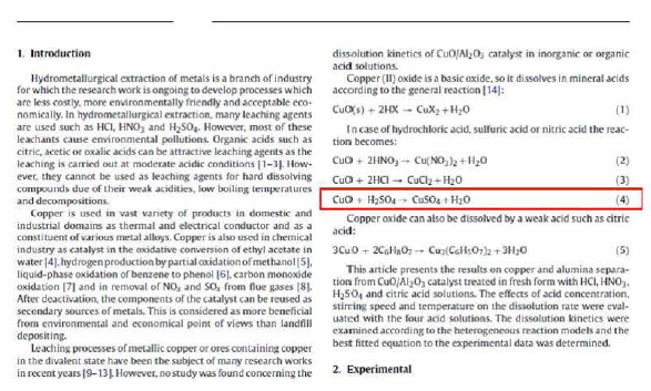 Cu 분말의 산화막 제거를 위한 산 용액 선정 (Leaching of copper oxide with different acid solutions, Chemical Engineering Journal 152 (2009) 503-508)