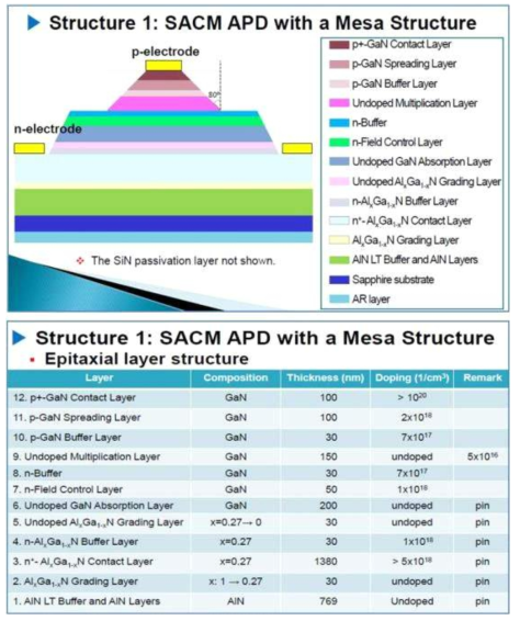 기본 후면 입사형 UVA SACM APD chip 구조 및 EPI 구조