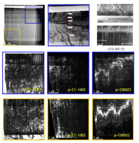 PININ구조 Zone axis g=[11-20] Bright field 및 two beam condition dark field 사진