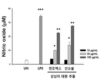 상심자 대량추출물에 따른 NO 변화량