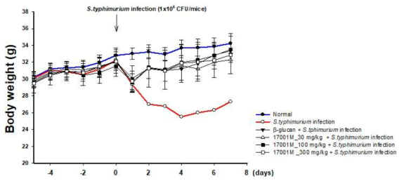 살모넬라 감염에 따른 몸무게 변화