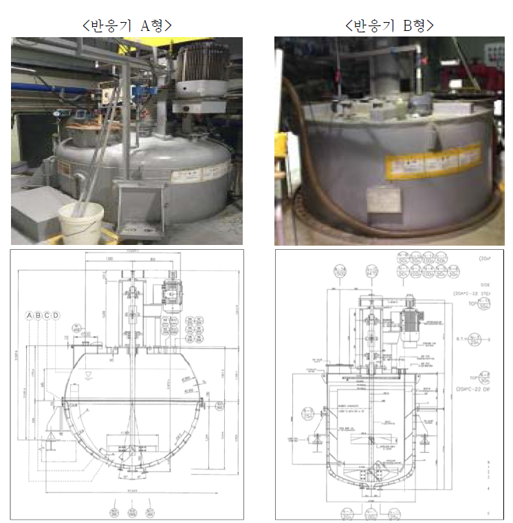 형태가 다른 1ton 반응기와 설계도면
