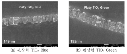 색상에 따른 TiO2 두께 측정 전자 현미경 사진