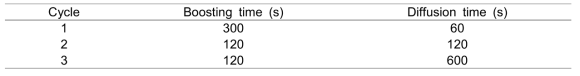진공침탄 Case 1 공정조건의 boosting/diffusion time schedule