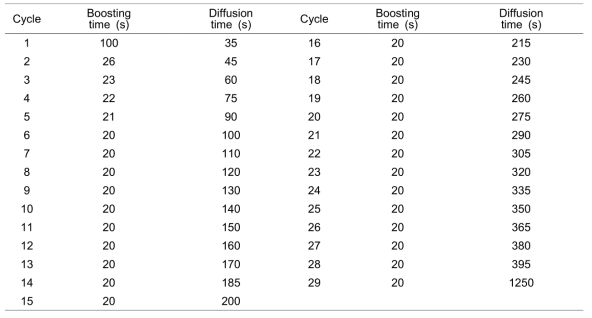 진공침탄 Case 2 공정조건의 boosting/diffusion time schedule