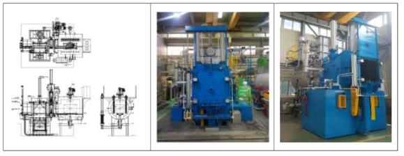 진공침탄2·3호기, (좌) 설비도면, (중간) 2호기 설비 (우) 3호기 설비
