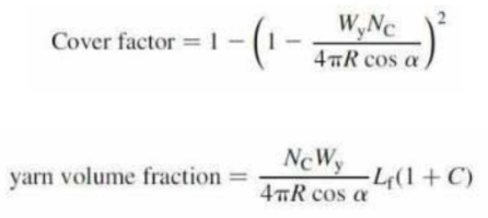 Cover factor 및 Yarn volume fraction 계산식