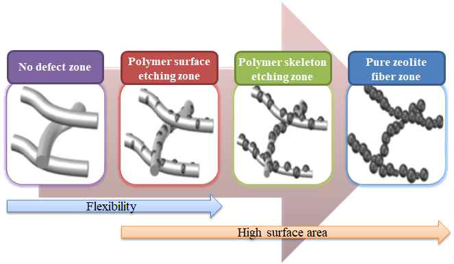 제올라이트 나노 섬유의 고분자 부분 식각 공정 모식도