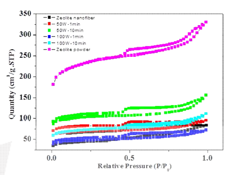 산소 플라즈마 식각에 따른 제올라이트 나노 섬유의비표면적 분석