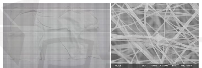 실리카 겔의 나노섬유 광학이미지 및 SEM 이미지