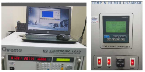 이내에서 부하시험을 실시할 수 있는 전자부하기와 항온항습장치의 제어기 사진