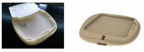 필름형 센서 삽입을 위한 좌판 스펀지 샘플(좌측 사진) 및 모델링(우측 사진)