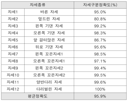 기학습자 자세별 분류 정확도