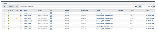 DPI에 의해 탐지 및 분류된 기기 정보