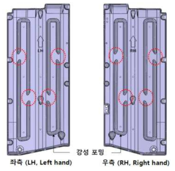 빗물이 지나갈 수 있게 강성 포밍 형상을 끊어 놓은 3차원 CAD 모델