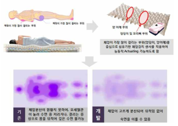 체압분산 에어 매트리스에 따른 체압 분산의 예