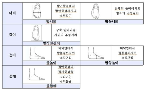 발 측정항목 및 측정방법