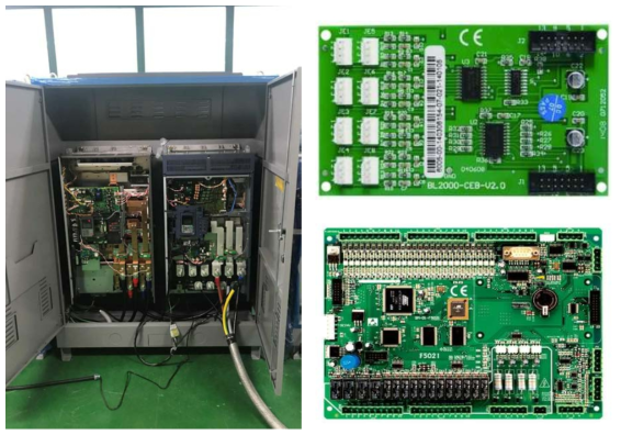 제어용 함체(좌) 및 이를 구성하는 주요 제어보드(우)