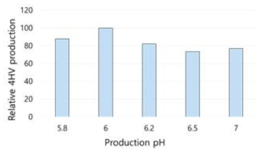 생산 단계를 위한 다양한 pH에서의 4HV 생산