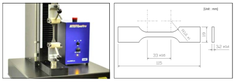 독 본 형태의 에폭시 시편 인장시험 셋업 및 형상