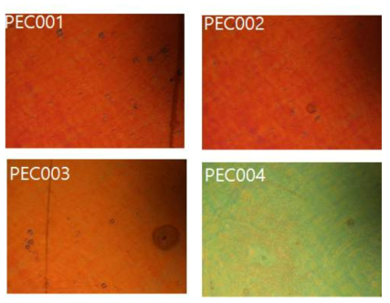 GaN 기판에 성장한 PEC001~004 표면 이미지
