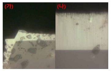 SEM 장비를 이용한 (가)Edge와 (나)Center 측면 이미지