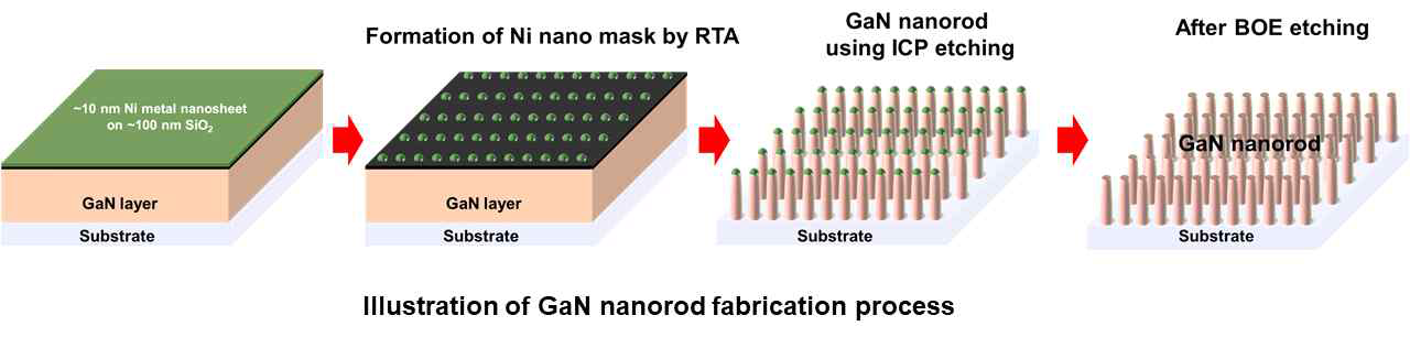 Ni nano mask를 이용한 n-GaN nano rod 광전극 제작 모식도