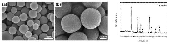 (Step 1) 첨가제-free 구상 루타일 TiO2 입자 SEM과 XRD data