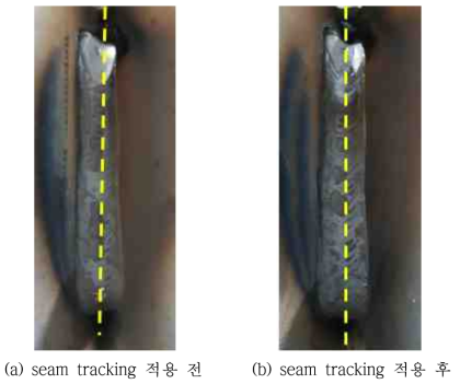 Seam tracking 적용 전과 적용 후의 비교