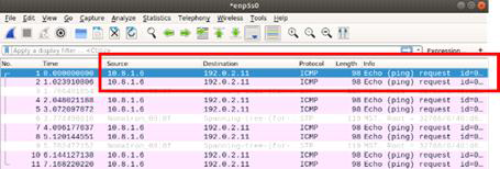 외부 네트워크에서 발생한 페킷이 암호화되어 전송되는 것을 확인하는 화면
