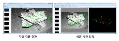 복원 SW 통해 검출된 타겟(좌) 및 최종 복원된 3D 좌표 값(우)