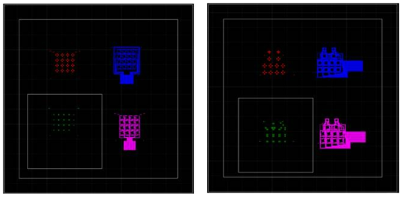 (좌) 4 x 4 3축 촉각센서 마스크, (우) 4 x 3 3축 촉각센서 마스크