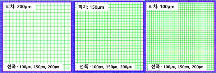 상부전극용 금속 메쉬 전극(그리드형상) 설계 이미지